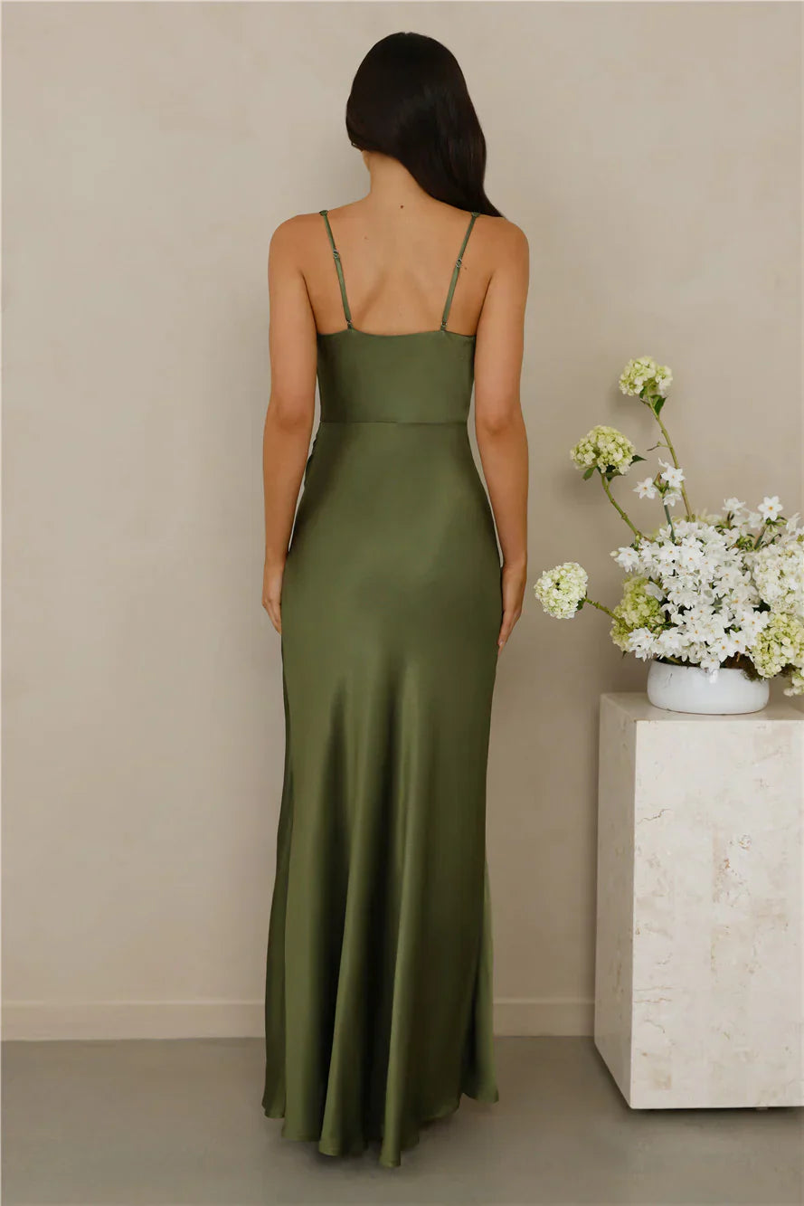 The Evelina Satin Maxi Dress Olive