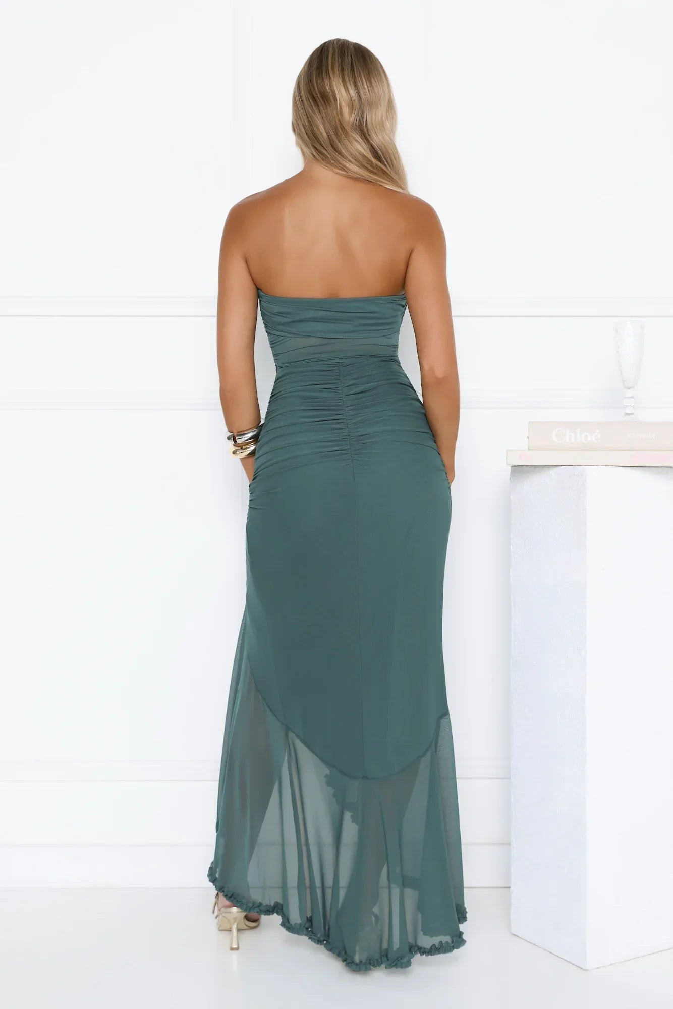 Spark Soirée Strapless Mesh Maxi Dress Teal