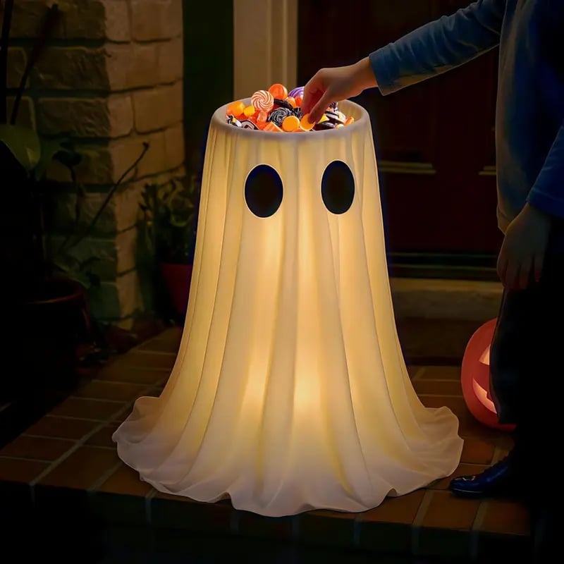 👻Halloween Decorations Outdoor - 5FT Large Hanging Ghost Swing with Remote Control String Lights