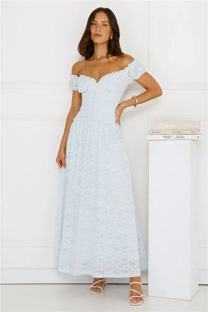 Soft Serve Off Shoulder Maxi Dress Blue