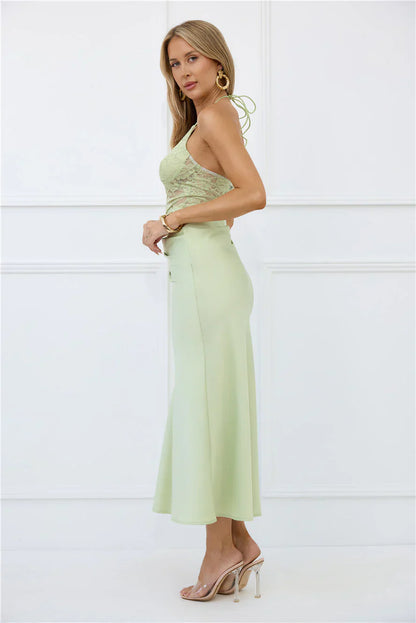 Radiate Positivity Halter Lace Maxi Dress Sage