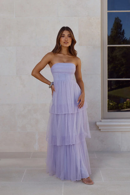 Premiere Glam Strapless Tulle Maxi Dress Lilac