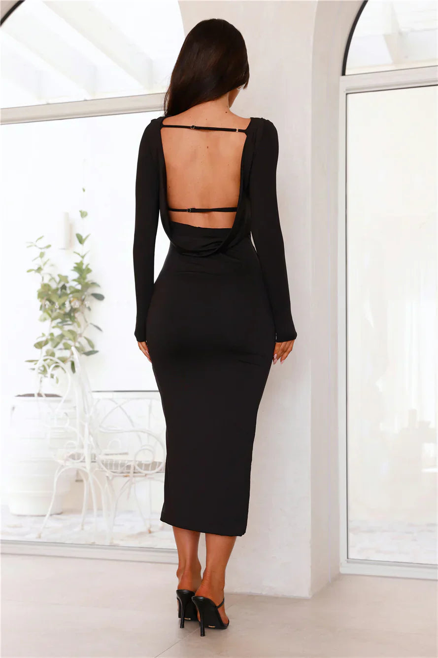 Simple Sophistication Long Sleeve Maxi Dress Black