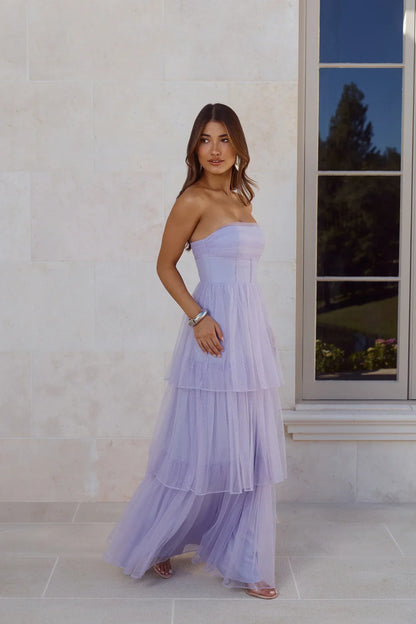 Premiere Glam Strapless Tulle Maxi Dress Lilac