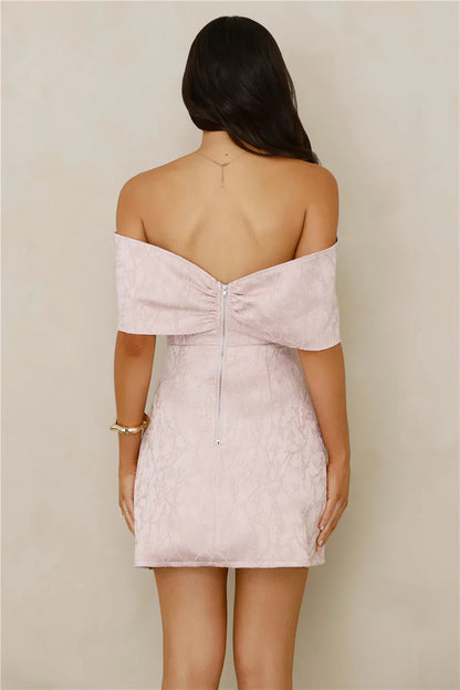 Slaying Softly Off Shoulder Mini Dress Pink