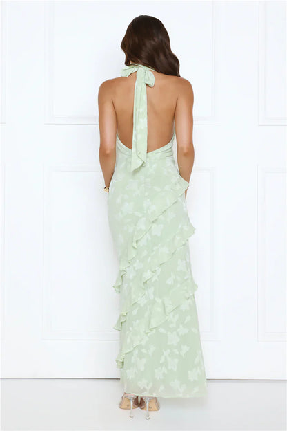 Scarlet Muse Halter Maxi Dress Green