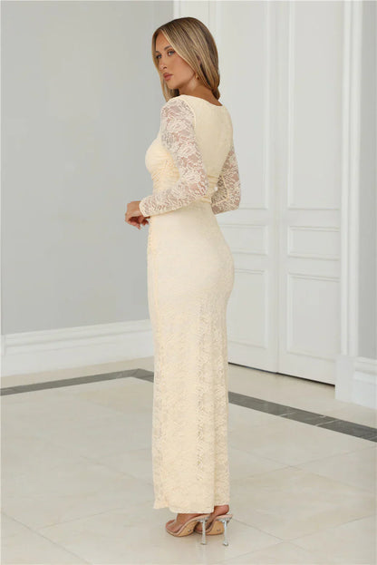 Soft But Statement Lace Long Sleeve Maxi Dress Butter