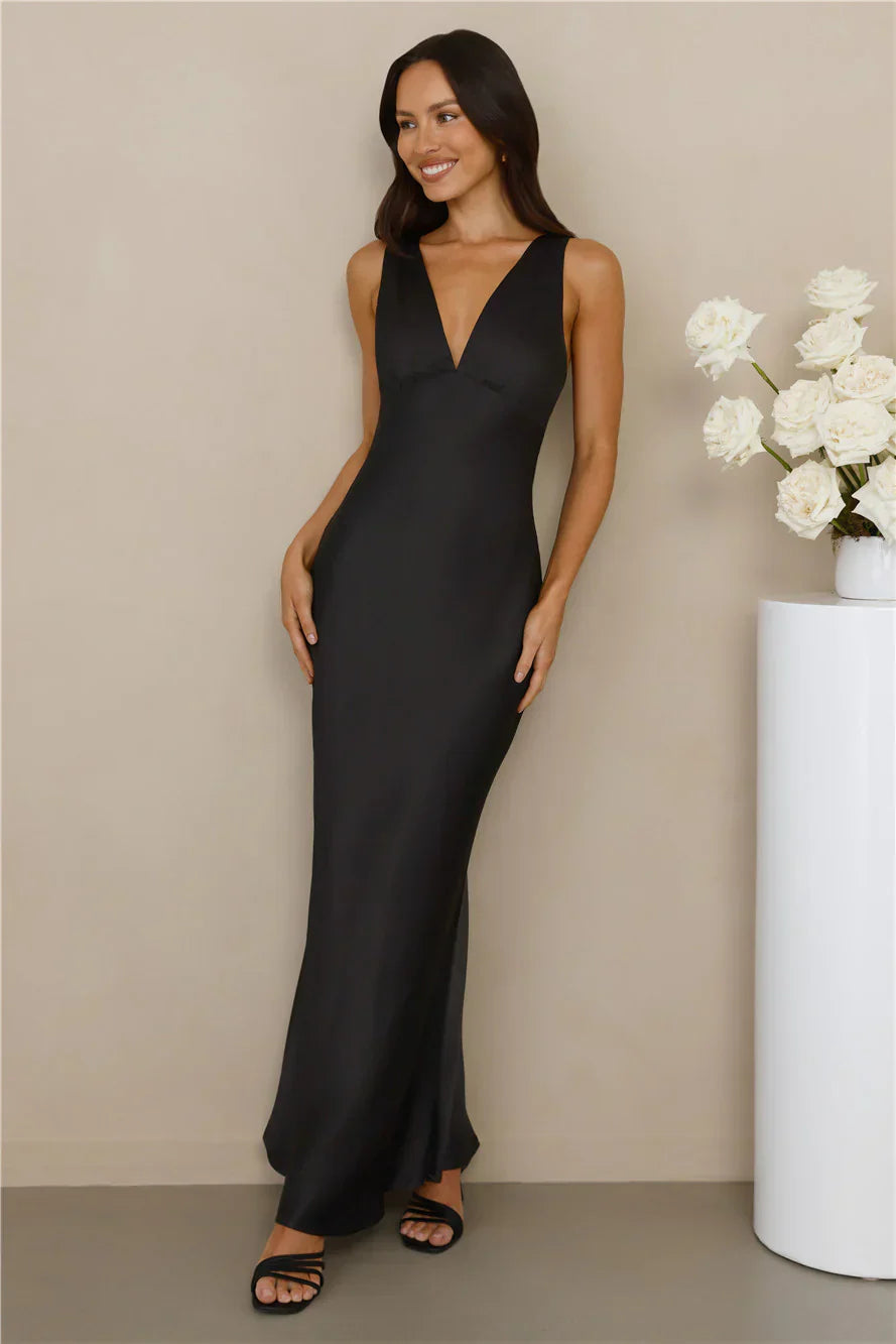 The Isabeau Satin Maxi Dress Black