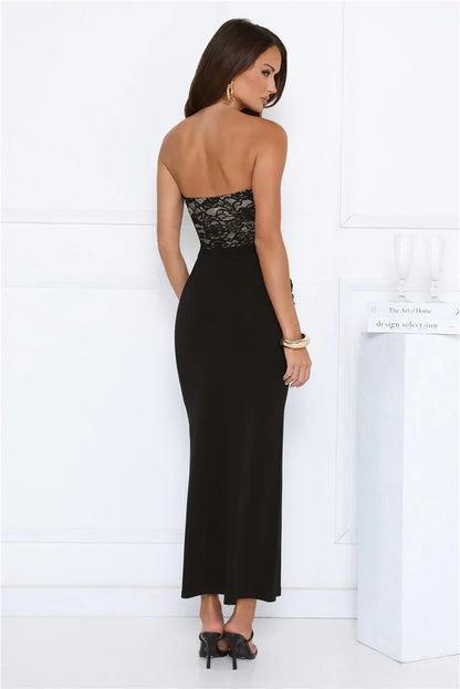 Signature Sleek Lace Strapless Maxi Dress Black