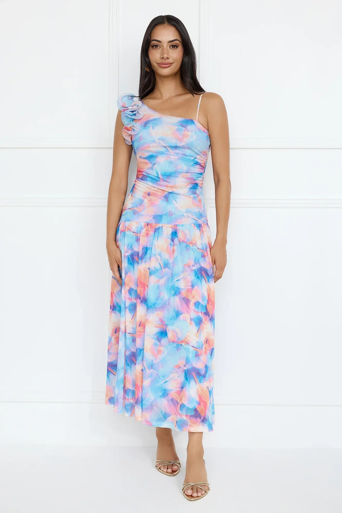 Pretty Encounter Mesh Maxi Dress Blue