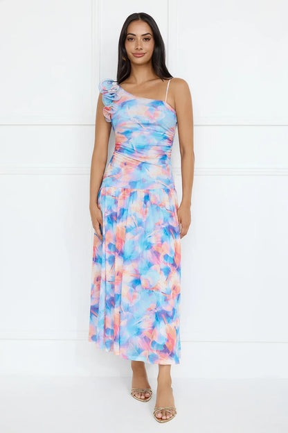 Pretty Encounter Mesh Maxi Dress Blue