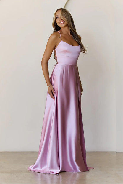 Soaked In Beauty Satin Maxi Dress Rose