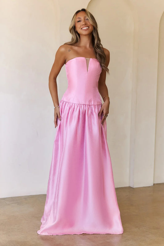 Princess Cut Strapless Maxi Dress Pink