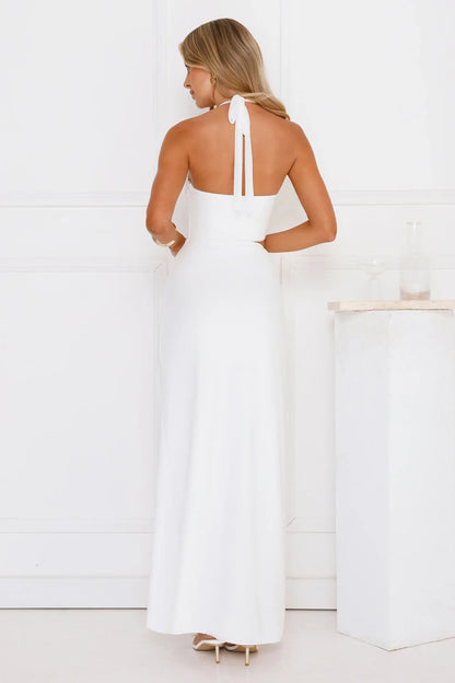 Shimmering Sea Stars Halter Maxi Dress White