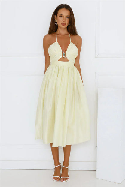 Seabreeze Dreamer Halter Midi Dress Yellow