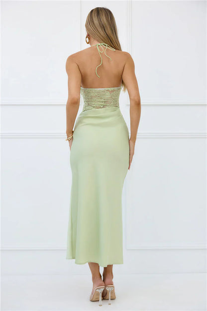Radiate Positivity Halter Lace Maxi Dress Sage