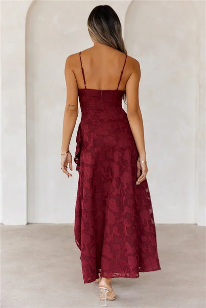 Sapphire Cascade Midi Dress Maroon