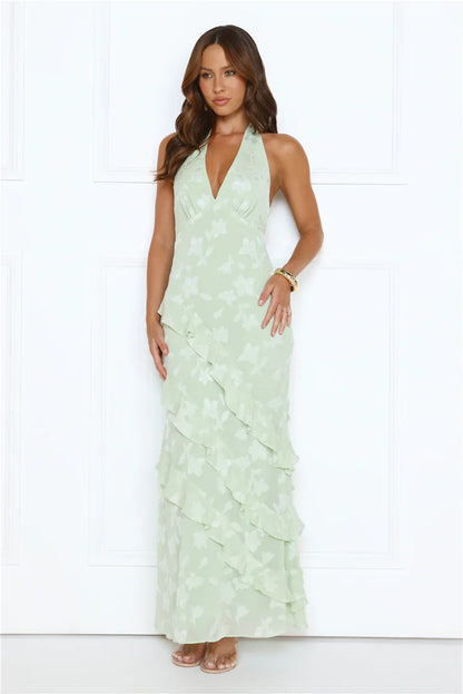 Scarlet Muse Halter Maxi Dress Green