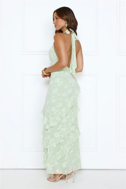 Scarlet Muse Halter Maxi Dress Green