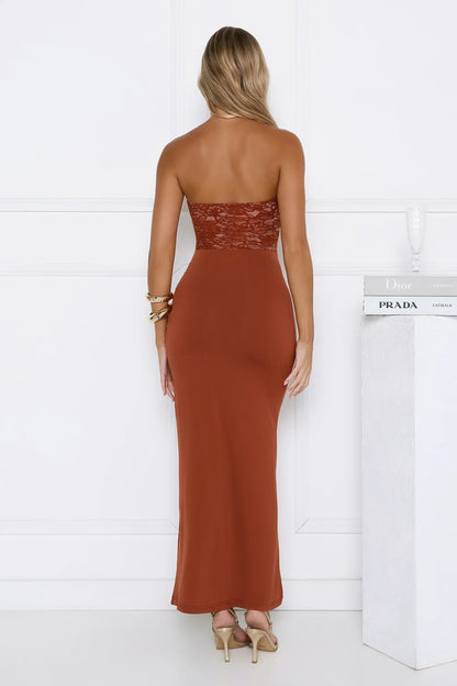Signature Sleek Lace Strapless Maxi Dress Copper
