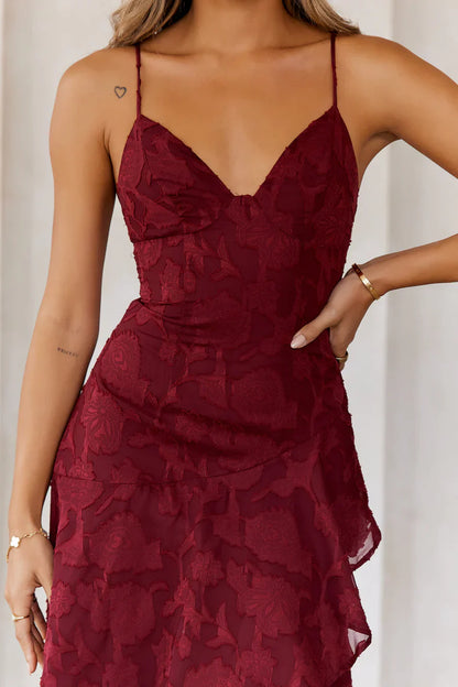 Sapphire Cascade Midi Dress Maroon