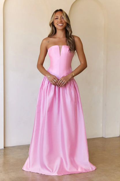 Princess Cut Strapless Maxi Dress Pink