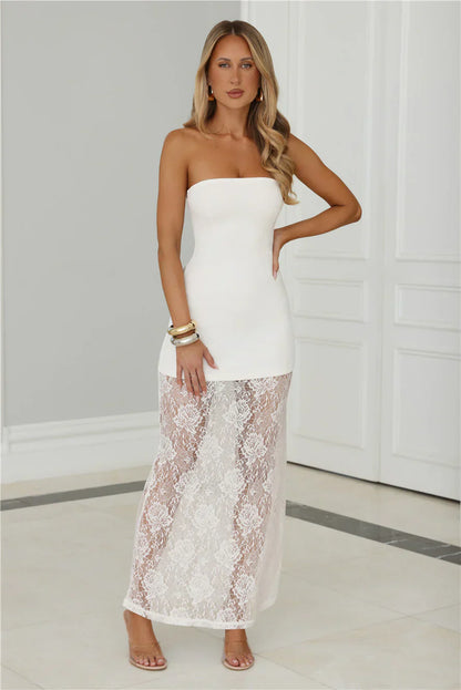 Polished Piece Strapless Lace Maxi Dress White
