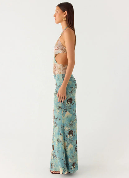 Rebel Beaded Maxi Dress - Aqua Blur