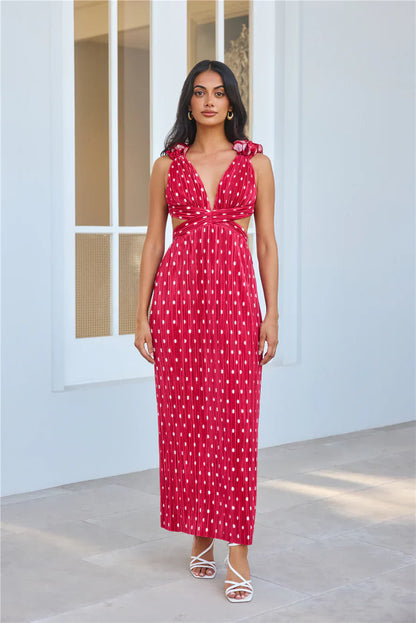 Romance Here Plisse Maxi Dress Red