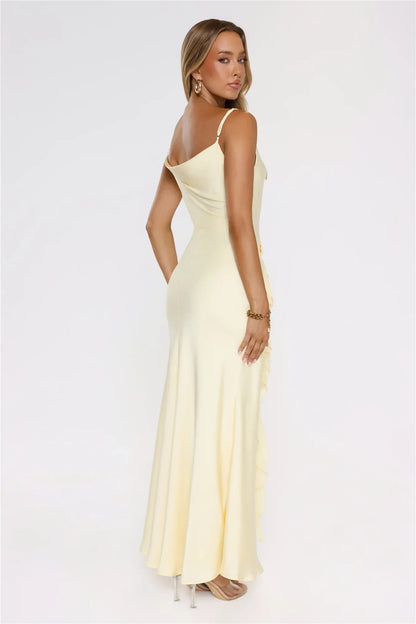 Smiling Sunrays Satin Maxi Dress Yellow