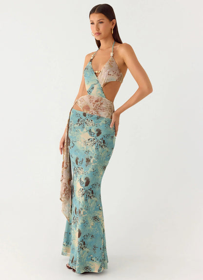 Rebel Beaded Maxi Dress - Aqua Blur