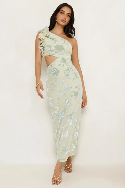 Real Life Doll One Shoulder Maxi Dress Sage