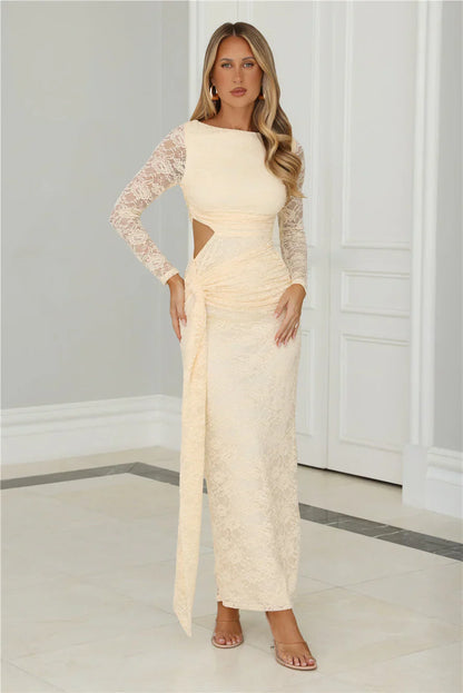 Soft But Statement Lace Long Sleeve Maxi Dress Butter