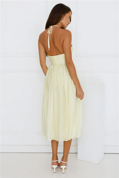 Seabreeze Dreamer Halter Midi Dress Yellow