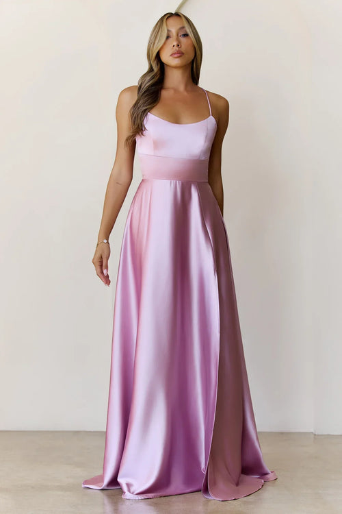 Soaked In Beauty Satin Maxi Dress Rose