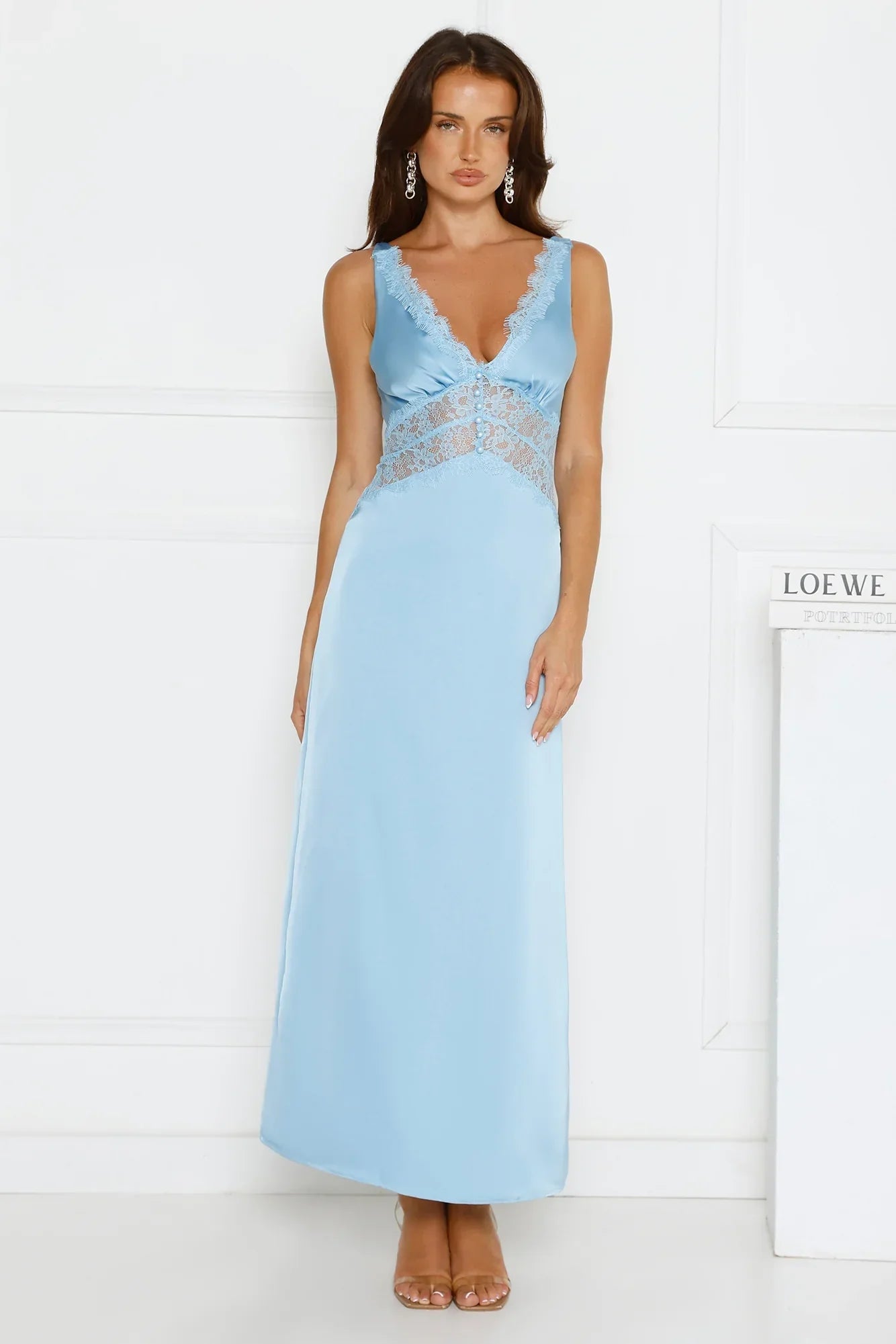 Softly In Season Satin Maxi Dress Blue