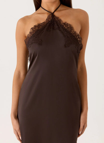 Samaria Halter Maxi Dress - Chocolate