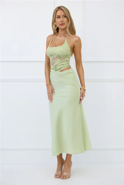 Radiate Positivity Halter Lace Maxi Dress Sage