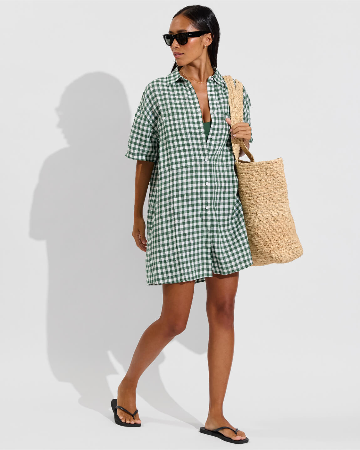Getaway Mini Dress - Gingham: Tropics / Coconut