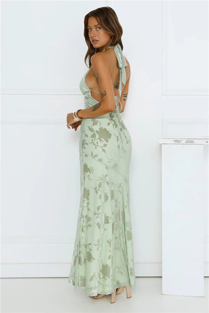 Social Girl Halter Maxi Dress Sage
