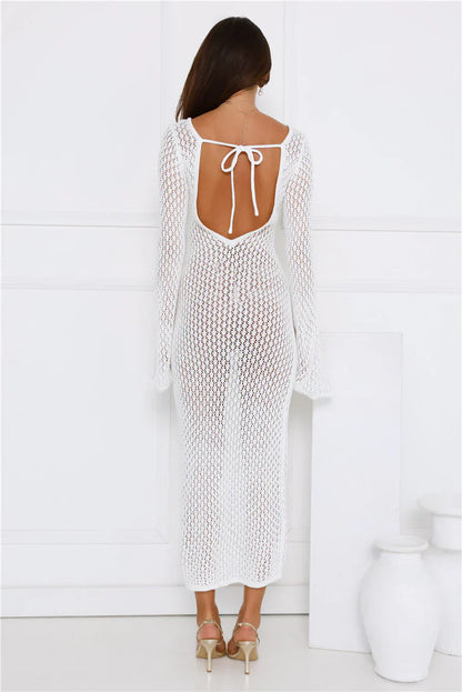 Sailing Into Sunset Knit Long Sleeve Maxi Dress White