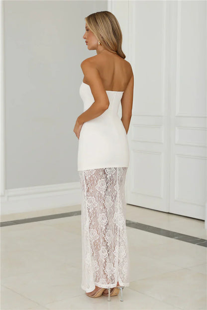Polished Piece Strapless Lace Maxi Dress White