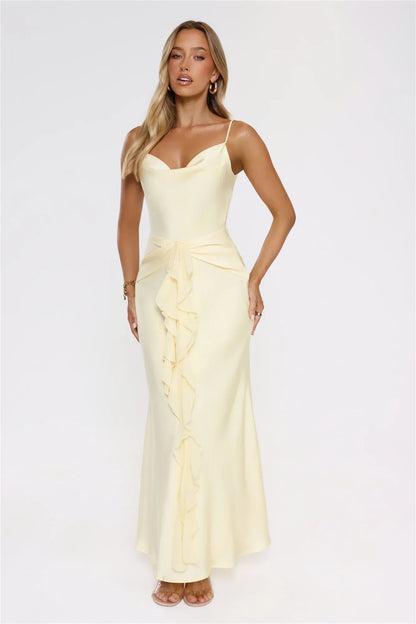 Smiling Sunrays Satin Maxi Dress Yellow