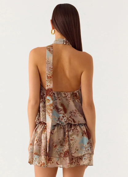 Rhodanthe Drop Waist Mini Dress - Desert Blur