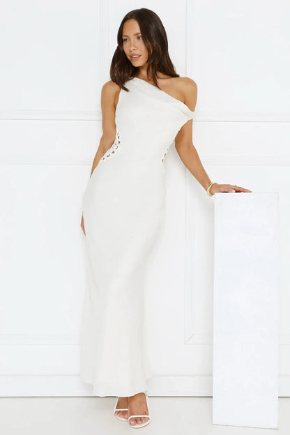 Pure Magic Linen Blend Off Shoulder Maxi Dress Cream