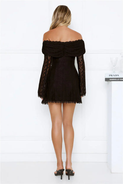 Secret Smile Lace Off Shoulder Mini Dress Black