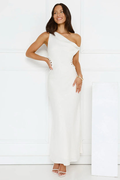 Pure Magic Linen Blend Off Shoulder Maxi Dress Cream