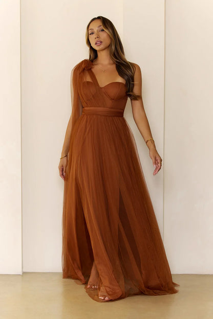 Perfect Poise Mesh Maxi Dress Rust