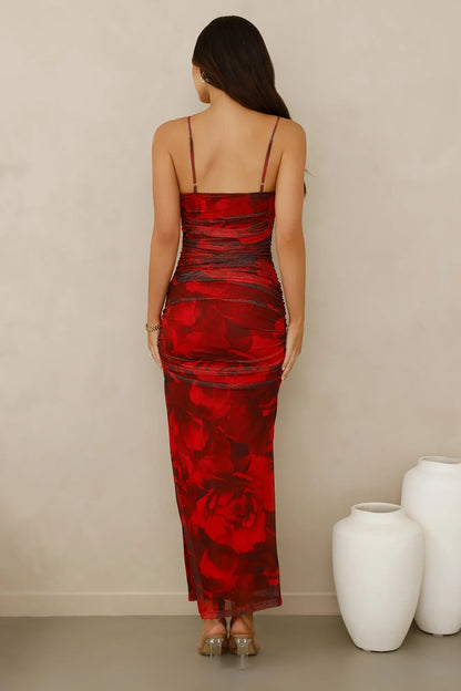 Peach Fling Mesh Maxi Dress Red