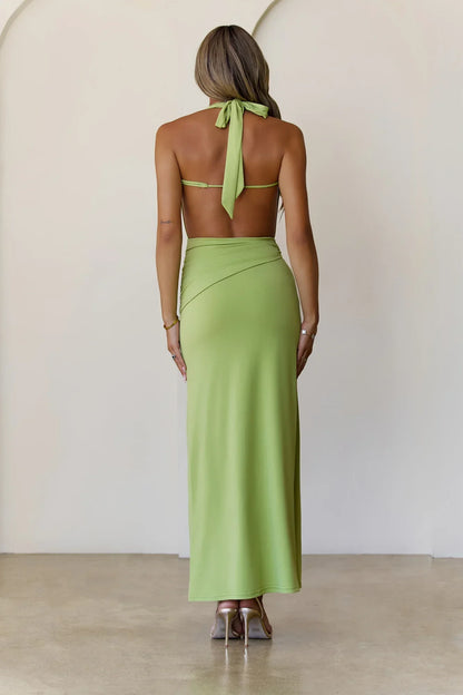 Silk Essence Halter Maxi Dress Green